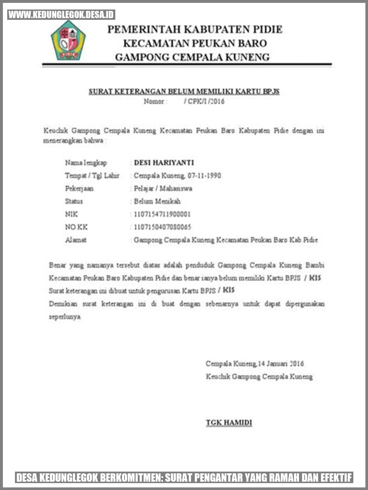 Desa Kedunglegok Berkomitmen: Surat Pengantar yang Ramah dan Efektif