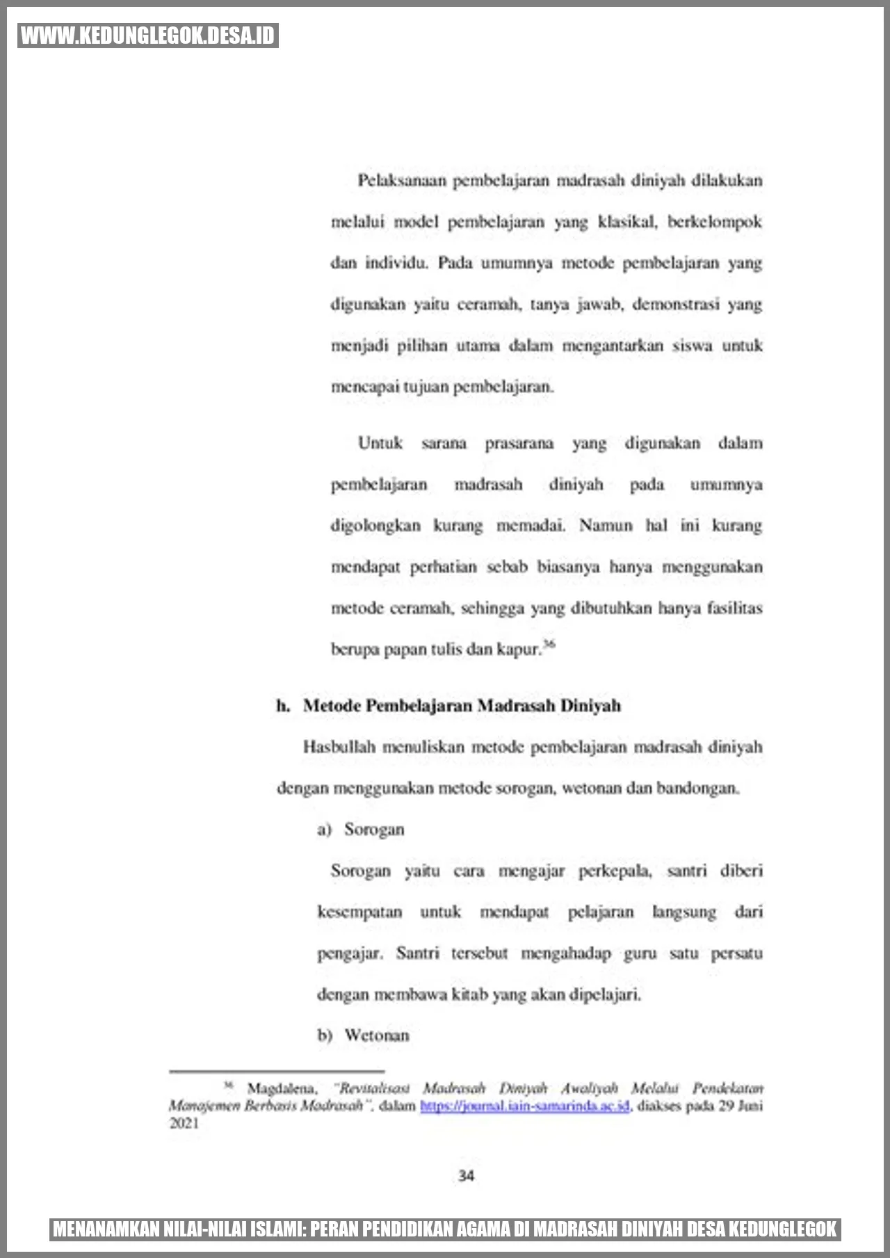 Menanamkan Nilai-Nilai Islami: Peran Pendidikan Agama di Madrasah Diniyah Desa Kedunglegok