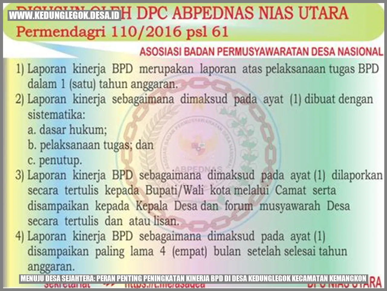 Menuju Desa Sejahtera: Peran Penting Peningkatan Kinerja BPD di Desa Kedunglegok Kecamatan Kemangkon