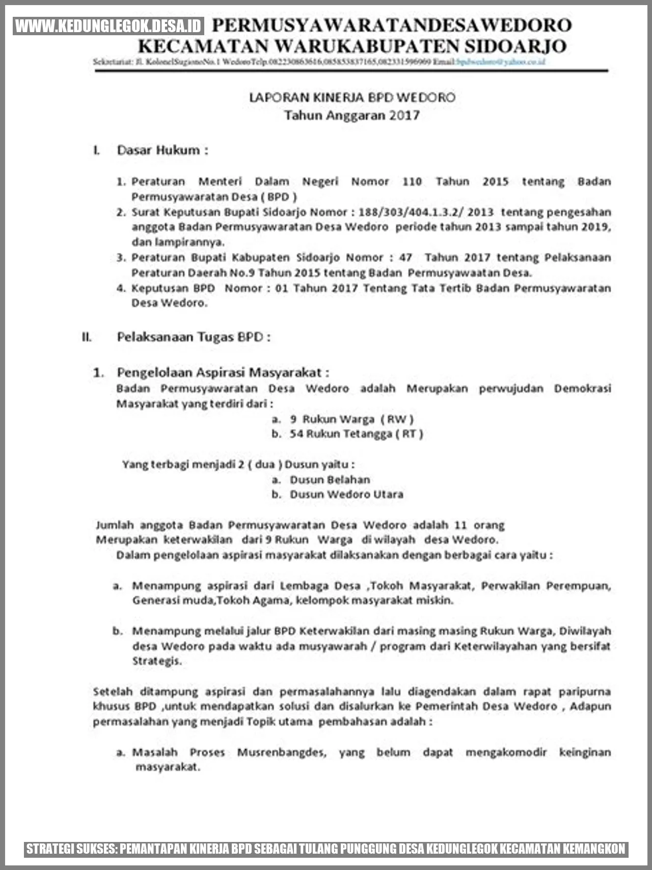 Kinerja BPD: Sukses di Kedunglegok